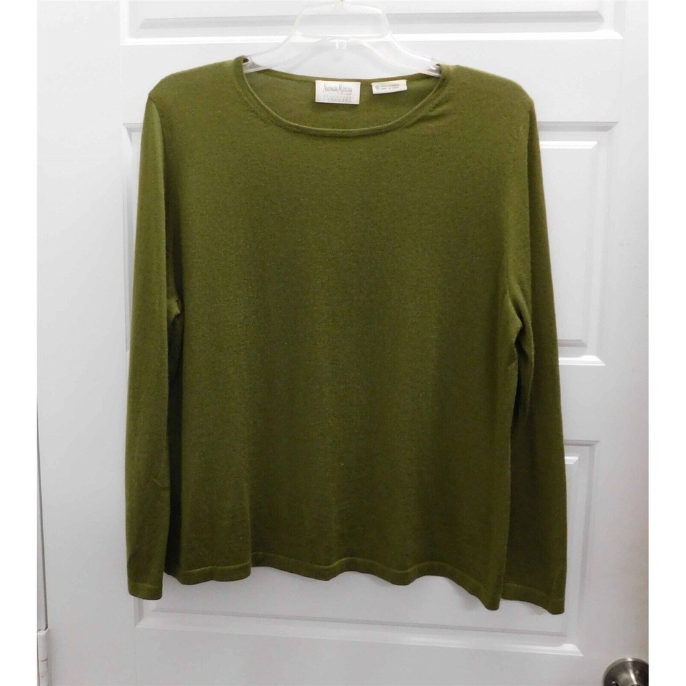 Neiman Marcus 100% Cashmere Green Pullover Lightweight‎ Sweater Top sz XL